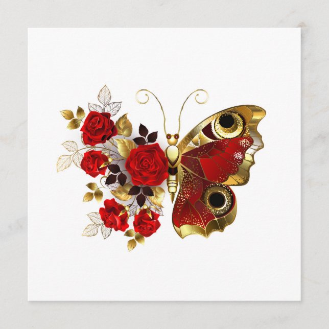 Tarjeta De Consejos Mariposa de flor roja con rosas rojas (Anverso)
