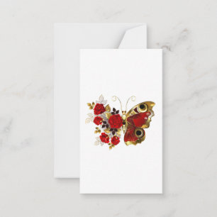 Tarjeta De Consejos Mariposa de flor roja con rosas rojas