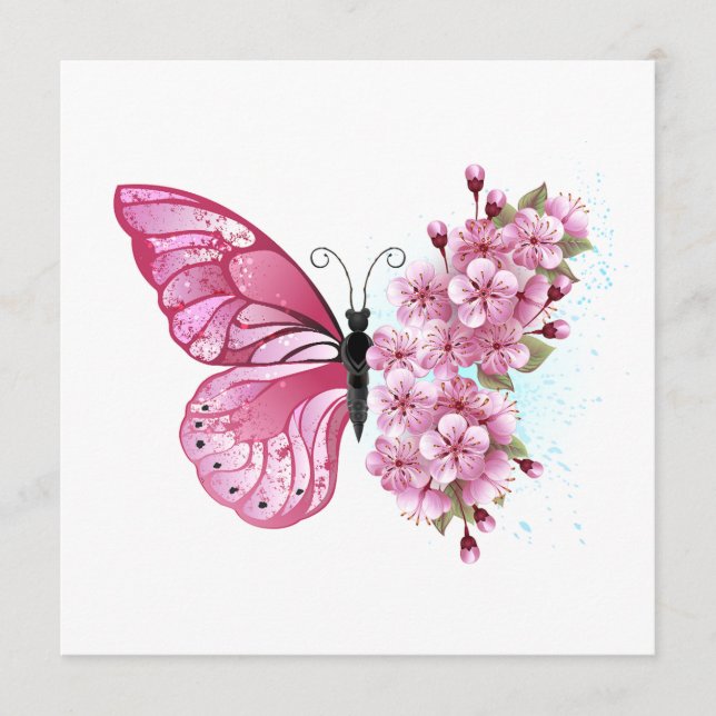 Tarjeta De Consejos Mariposa de flores con Sakura rosa (Anverso)