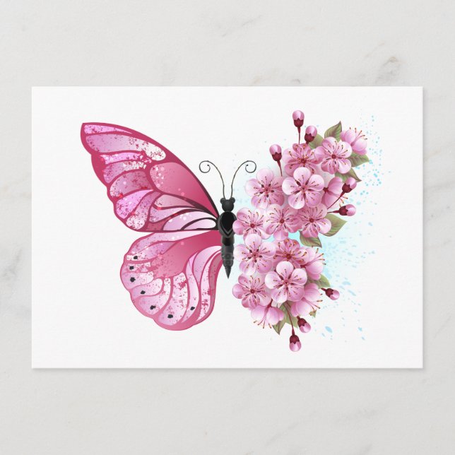 Tarjeta De Consejos Mariposa de flores con Sakura rosa (Anverso)