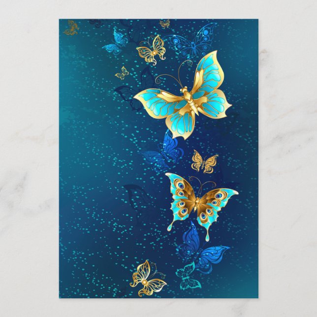 Tarjeta De Consejos Mariposas doradas sobre fondo azul (Anverso)
