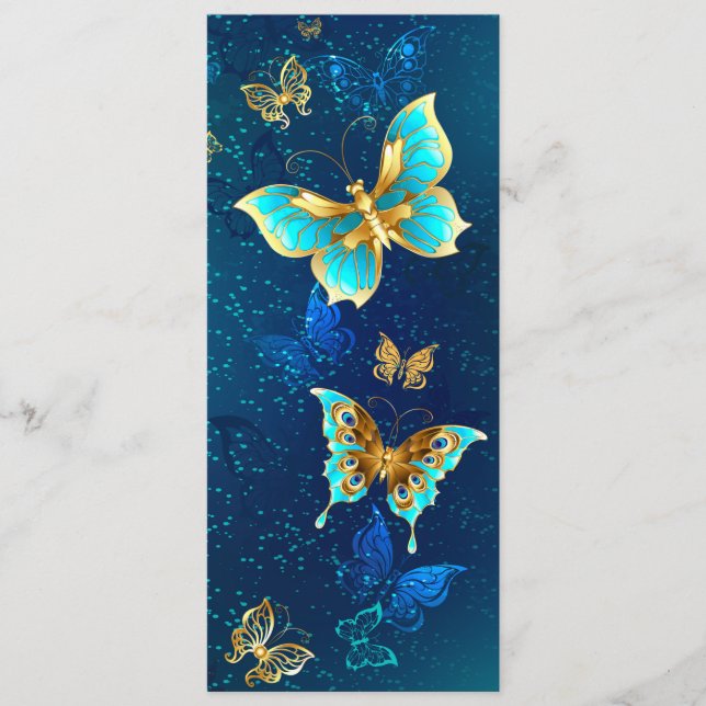 Tarjeta De Consejos Mariposas doradas sobre fondo azul (Anverso)