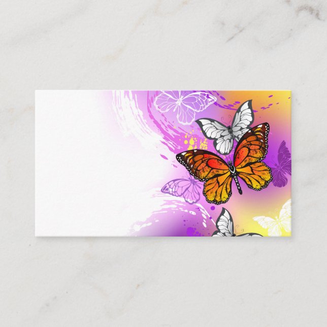 Tarjeta De Consejos Mariposas monarcas en fondo morado (Anverso)