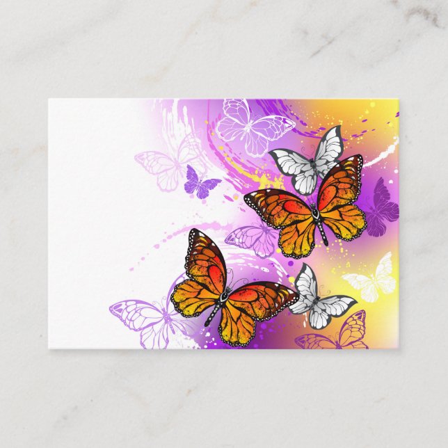 Tarjeta De Consejos Mariposas monarcas en fondo morado (Anverso)