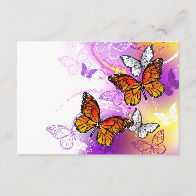 Tarjeta De Consejos Mariposas monarcas en fondo morado (Anverso)