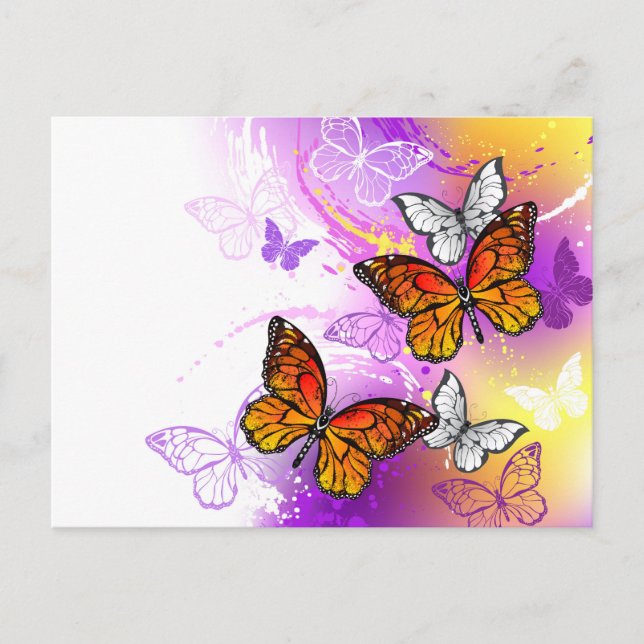 Tarjeta De Consejos Mariposas monarcas en fondo morado (Anverso)