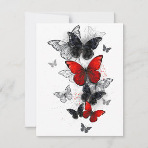 Tarjeta De Consejos Mariposas Morpho voladoras negras y rojas