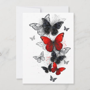Tarjeta De Consejos Mariposas Morpho voladoras negras y rojas