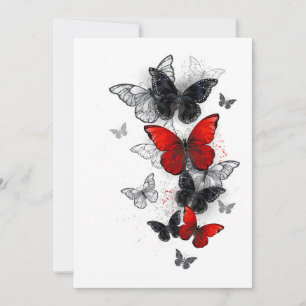 Tarjeta De Consejos Mariposas Morpho voladoras negras y rojas