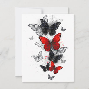 Tarjeta De Consejos Mariposas Morpho voladoras negras y rojas