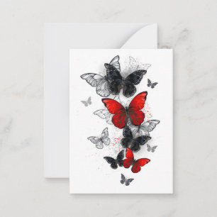 Tarjeta De Consejos Mariposas Morpho voladoras negras y rojas