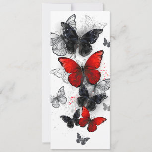 Tarjeta De Consejos Mariposas Morpho voladoras negras y rojas