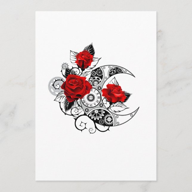 Tarjeta De Consejos Media luna mecánica con rosas rojas (Anverso)
