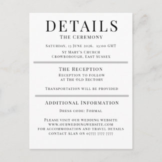 Tarjeta De Consejos Minimalist Wedding Details Card | Elegant Editable