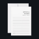 Tarjeta De Consejos Moda Boda Minimalista moderna y bien deseo y<br><div class="desc">En un baile de elegancia clásica y simplicidad moderna, esta tarjeta de consejo en blanco y negro combina el encanto atemporal con el diseño contemporáneo. Diseñado para las ideas de Boho Date Night y para una reunión preciada, cada línea de esta carta invita a la sincera sabiduría que promete guiar...</div>
