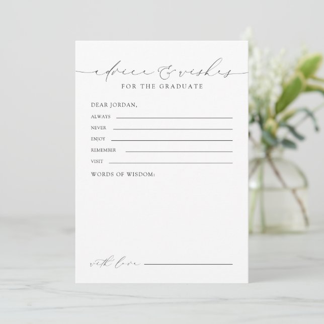 Tarjeta De Consejos Modern Chic Script Graduate advice & wishes (Anverso de pie)