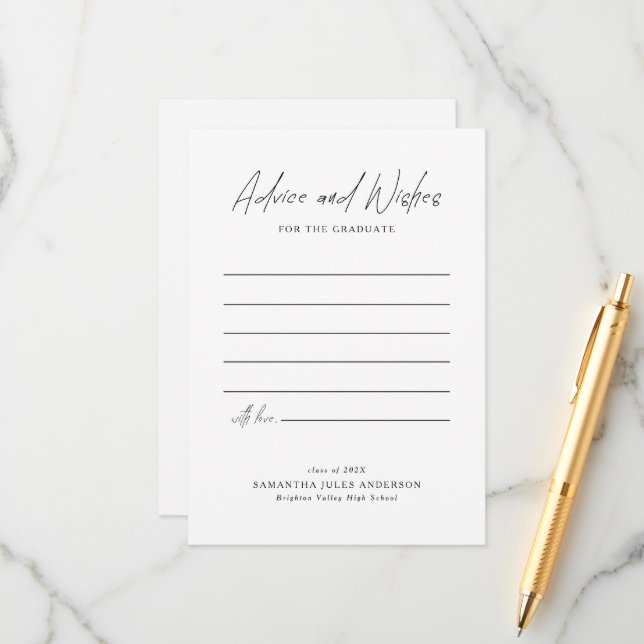 Tarjeta De Consejos Modern Script Advice and Wishes Graduation (Anverso/Reverso In Situ)