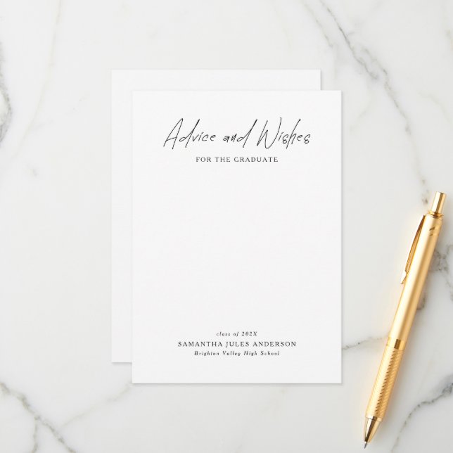 Tarjeta De Consejos Modern Script Advice and Wishes Graduation (Anverso/Reverso In Situ)