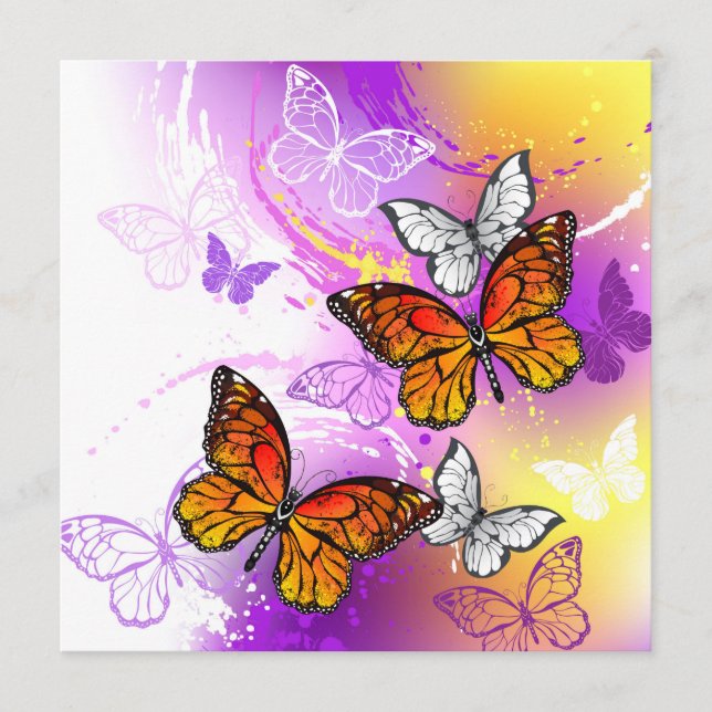 Tarjeta De Consejos Monarch Butterflies on Purple Background (Anverso)