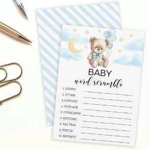 Tarjeta De Consejos Moon & stars teddy oso bebé ducha palabra scramble