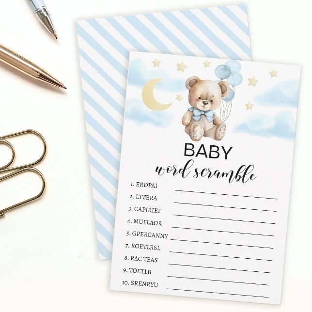 Tarjeta De Consejos Moon & stars teddy oso bebé ducha palabra scramble (Subido por el creador)