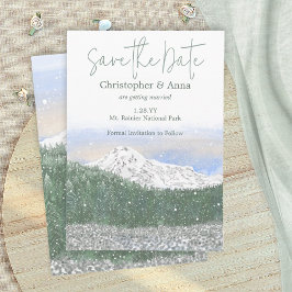 Tarjeta De Consejos Mount Rainier, Falling Snow Wedding Save the Date