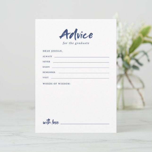 Tarjeta De Consejos Navy Simple Modern Brush Script Graduation (Anverso de pie)