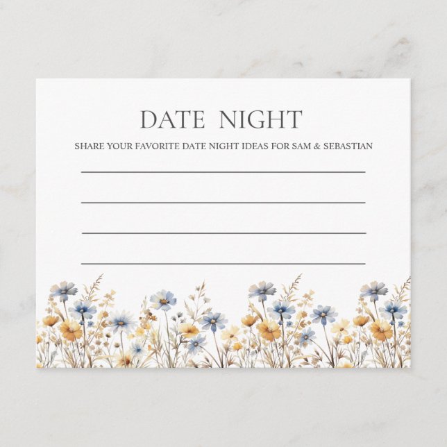 Tarjeta De Consejos Noche Boho Spring Wildflower Date (Anverso)