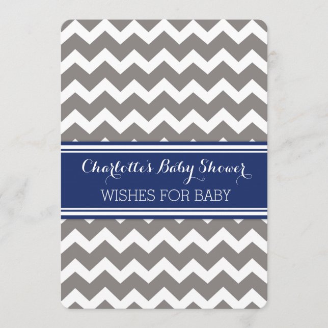 Tarjeta De Consejos Nota Baby Shower de Chevron azul gris para bebé (Anverso)