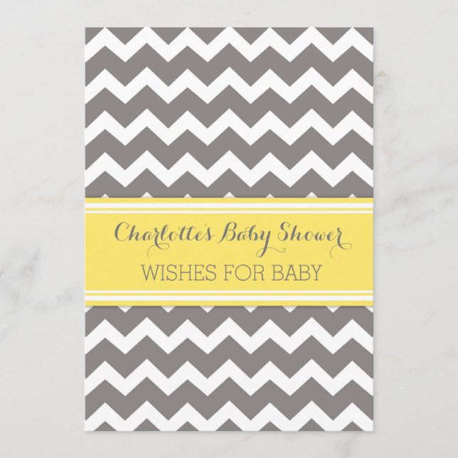 Tarjeta De Consejos Nota Baby Shower de Chevron gris amarillo para beb (Anverso)