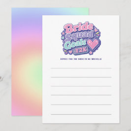 Tarjeta De Consejos Objetivos del Equipo de la Novia Y2K Despedida de 
