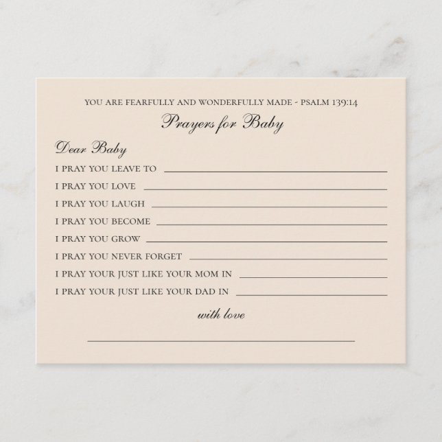 Tarjeta De Consejos Oraciones por el bebé. Sencillos deseos rosas mini (Anverso)