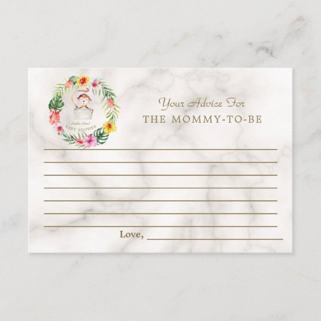 Tarjeta De Consejos Padres de Baby Shower con flores tropicales de mon (Anverso)