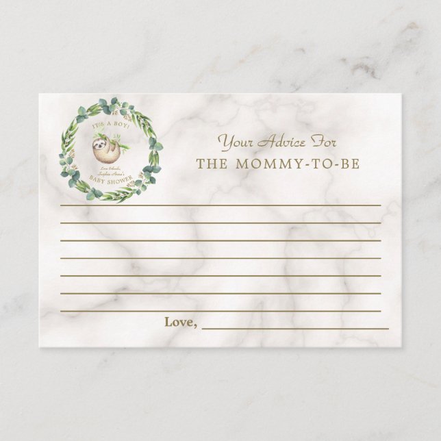 Tarjeta De Consejos Padres de Baby Shower de eucalipto (Anverso)