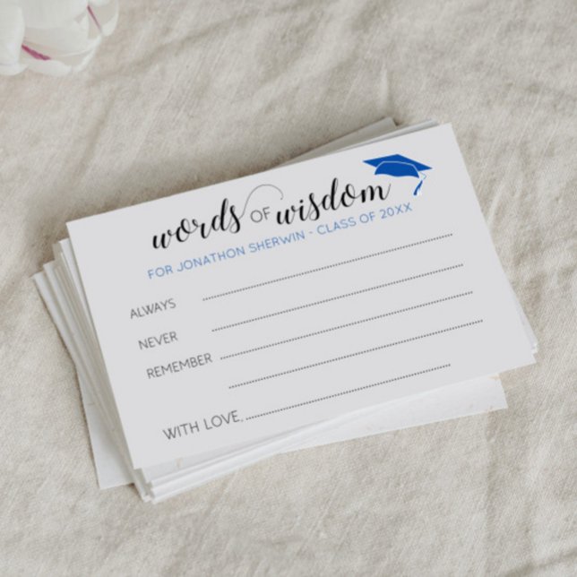 Tarjeta De Consejos Palabras azules de consejos de sabiduría para grad (Subido por el creador)