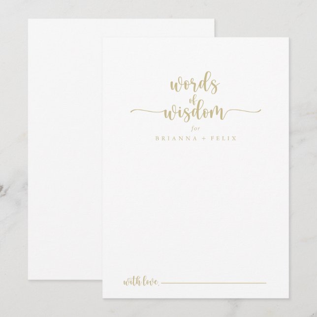 Tarjeta De Consejos Palabras de sabiduría Boda de caligrafía de oro (Anverso / Reverso)