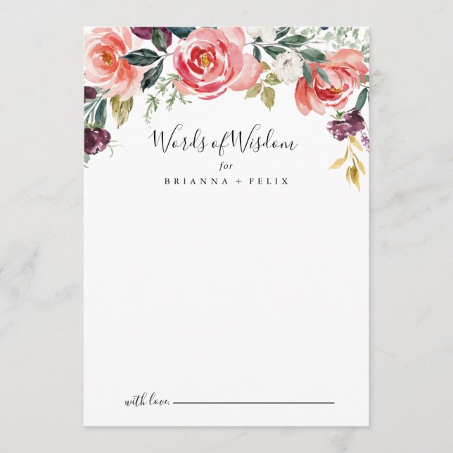 Tarjeta De Consejos Palabras de sabiduría Boda de verano tropical colo (Anverso)