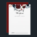Tarjeta De Consejos Palabras de sabiduría Boda floral de la Marina Ros<br><div class="desc">Esta tarjeta de consejo de sabiduría, boda floral de color rosa burdeos, es perfecta para un boda rústico. El diseño se compone de peonías color agua rosa, rubor, marina, azul y borgoña, rosas con follaje verde cuidadosamente ensamblados en elegantes ramos. Estas tarjetas son perfectas para un boda, una ducha de...</div>