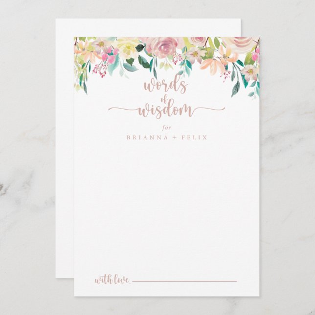 Tarjeta De Consejos Palabras de sabiduría Boda floral de la Primavera  (Anverso / Reverso)