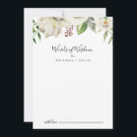 Tarjeta De Consejos Palabras de sabiduría Boda floral de Peony en invi<br><div class="desc">Esta tarjeta blanca de consejos de boda floral de peones blancos de invierno es perfecta para un boda moderno. El diseño presenta bellas peonías blancas dibujadas a mano que se unen en ramos de pezuñas con brotes de borgoña y hojas verdes. Estas tarjetas son perfectas para un boda, una ducha...</div>