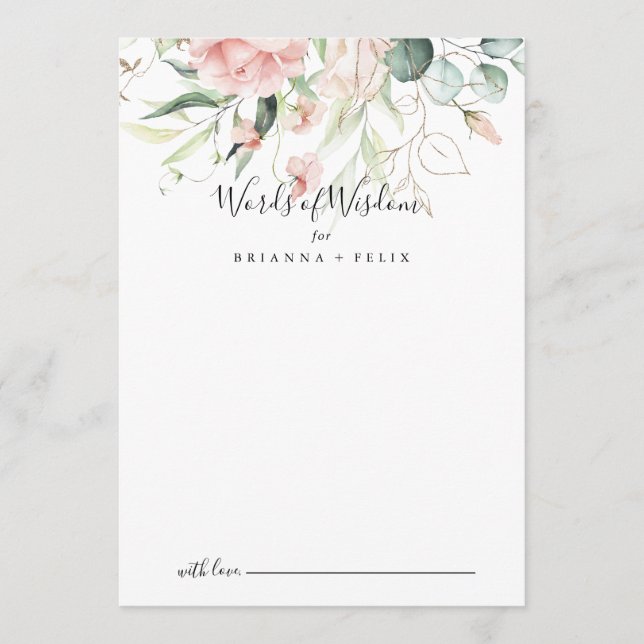 Tarjeta De Consejos Palabras de sabiduría Boda floral del follaje verd (Anverso)