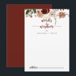 Tarjeta De Consejos Palabras de sabiduría de Boda floral rustica de or<br><div class="desc">Esta carta dorada, rústica y florida, de bodas florales, de sabiduría es perfecta para un boda moderno. El diseño se compone de marsala pintada a mano, flores rosas, rubias, borgoñas y doradas con hojas verdes dispuestas en hermosas coronas. Estas tarjetas son perfectas para un boda, una ducha de novia, una...</div>