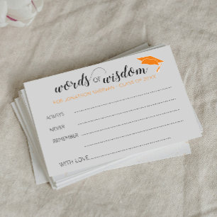 Tarjeta De Consejos Palabras de sabiduría de naranja para graduado