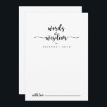 Tarjeta De Consejos Palabras de sabiduría del Boda de caligrafía minim<br><div class="desc">Esta minimalista tarjeta caligráfica boda de consejos de sabiduría es perfecta para un boda rústico. El diseño, sencillo y elegante, presenta una tipografía de escritura clásica y elegante en blanco y negro. Estas tarjetas son perfectas para un boda, una ducha de novia, una ducha de bebé, una fiesta de graduación...</div>
