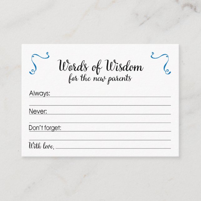 Tarjeta De Consejos Palabras de sabiduría nuevos padres Baby Shower (Anverso)