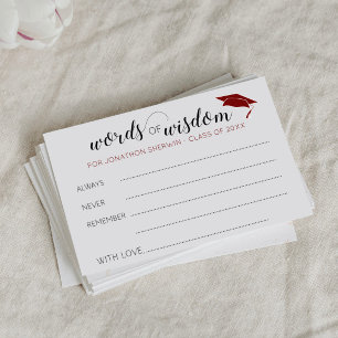 Tarjeta De Consejos Palabras de sabiduría para graduado en rojo oscuro