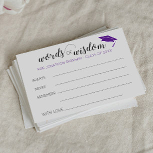 Tarjeta De Consejos Palabras moradas de sabiduría para graduado