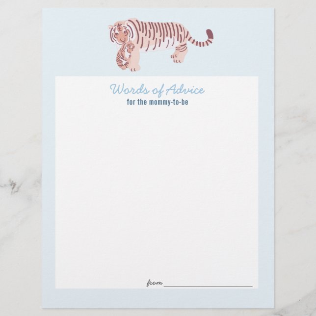 Tarjeta de Consejos para Baby Shower Blue Tiger (Anverso)