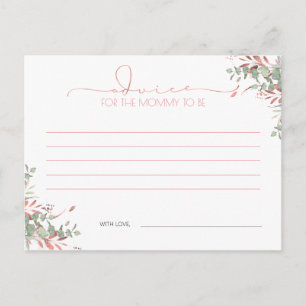 Tarjeta de consejos para baby shower con vegetació