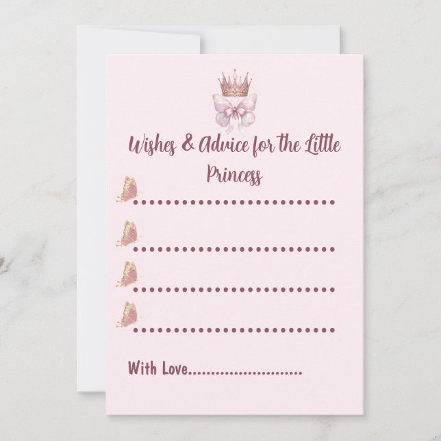 Tarjeta de Consejos para Baby Shower de Princesa R (Anverso)